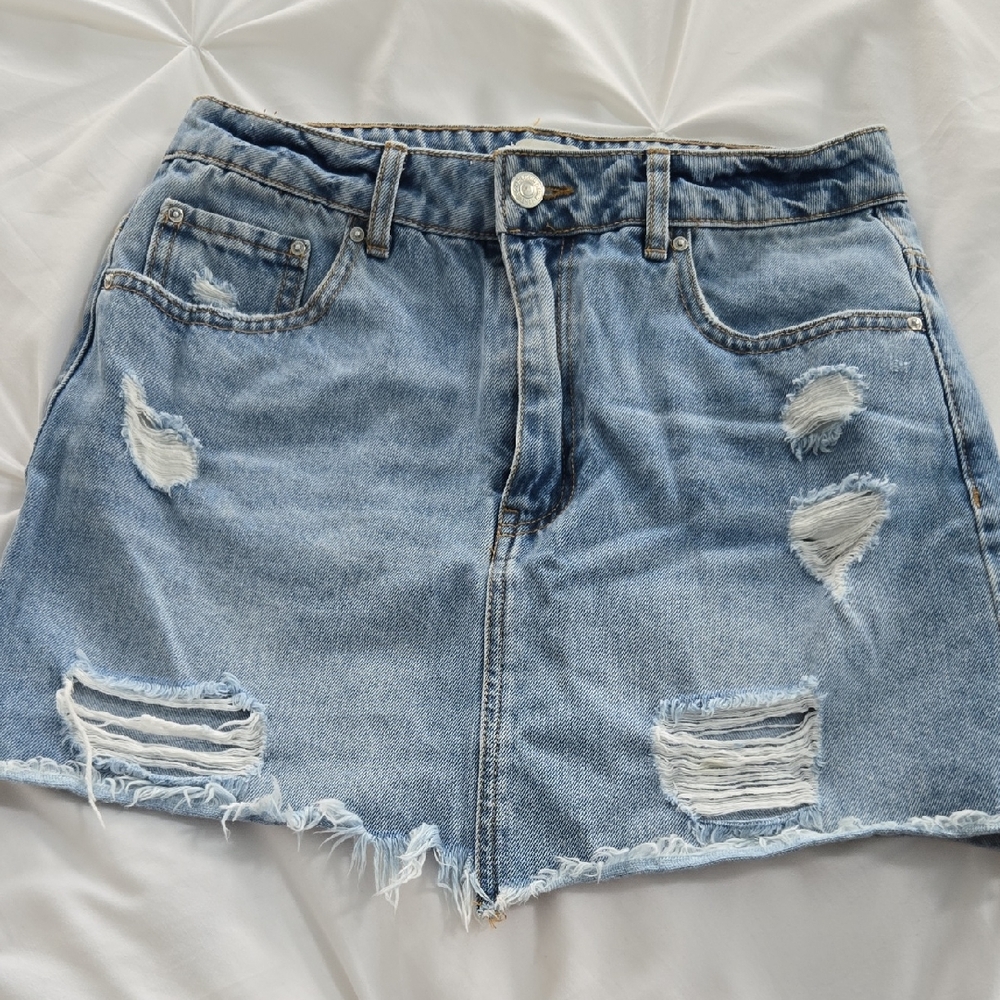 Forever 21 Light Blue Distressed Mini Skirt